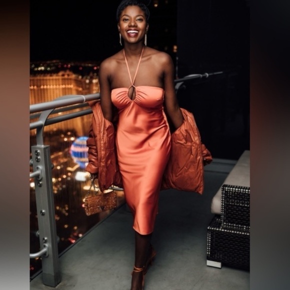 Abercrombie & Fitch Satin Halter Slip Dress in Orange - Picture 2 of 12